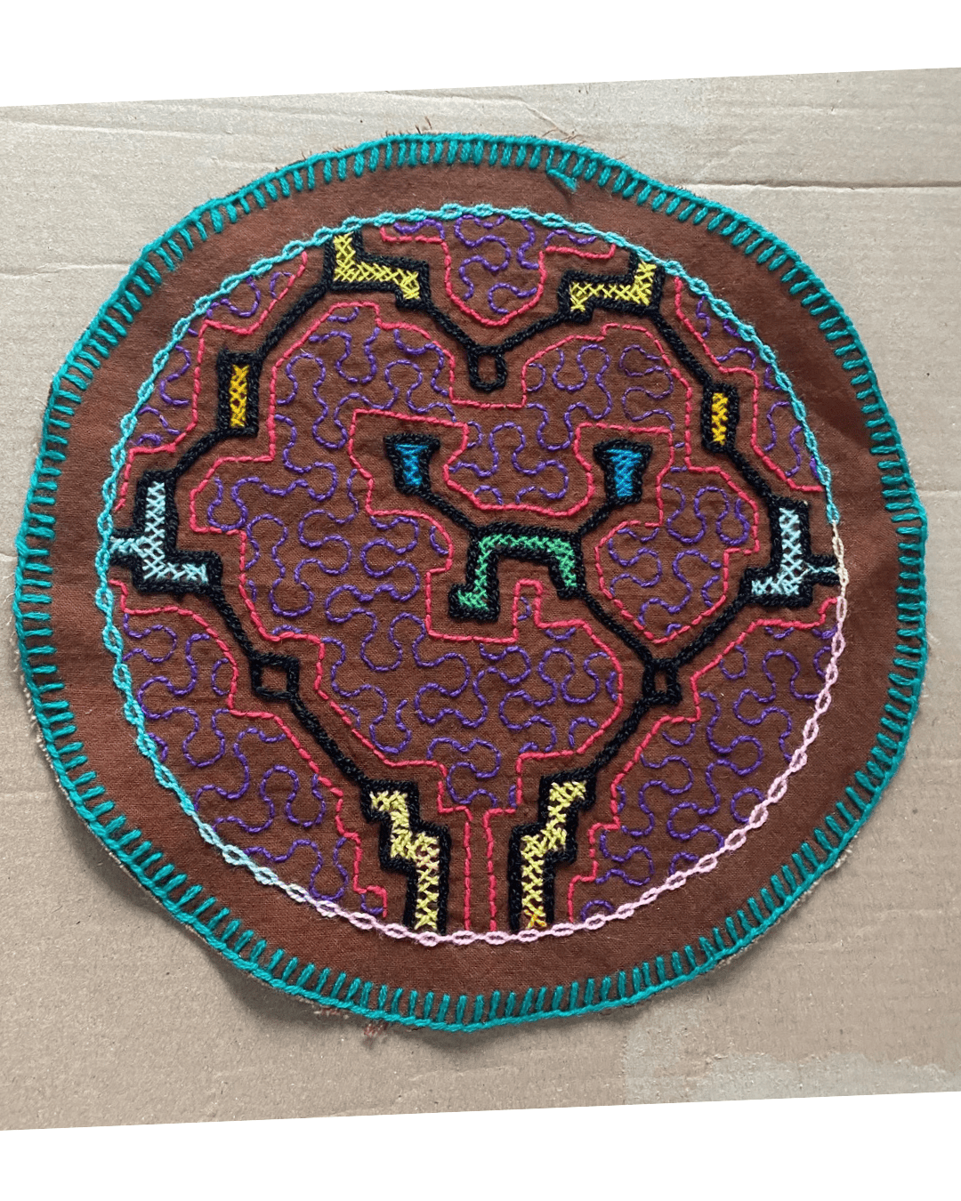 Hand woven and embroidered traditional tapestry, Shipibo Nation