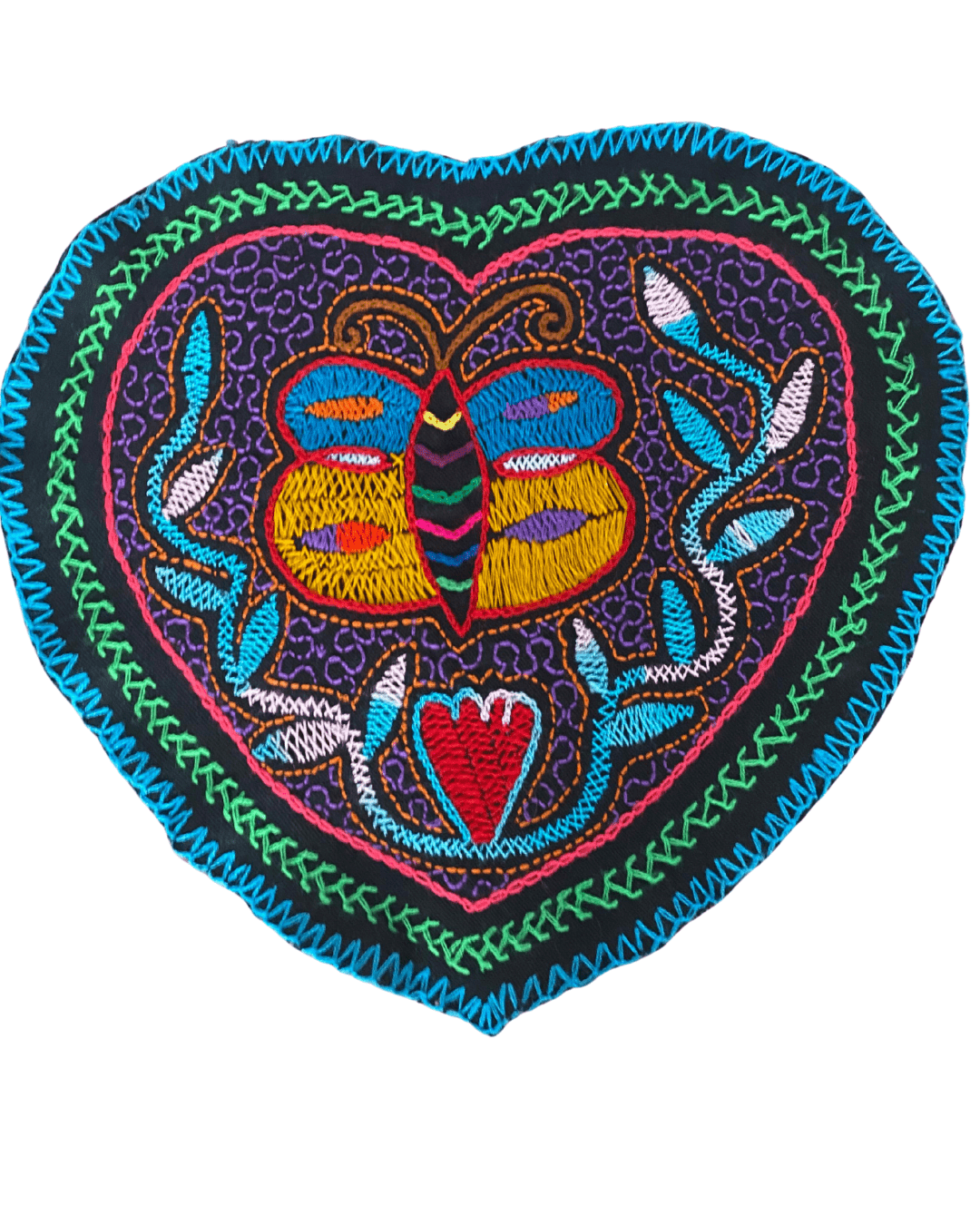 Heart Shaped - Hand woven and embroidered traditional tapestry, Shipibo Nation