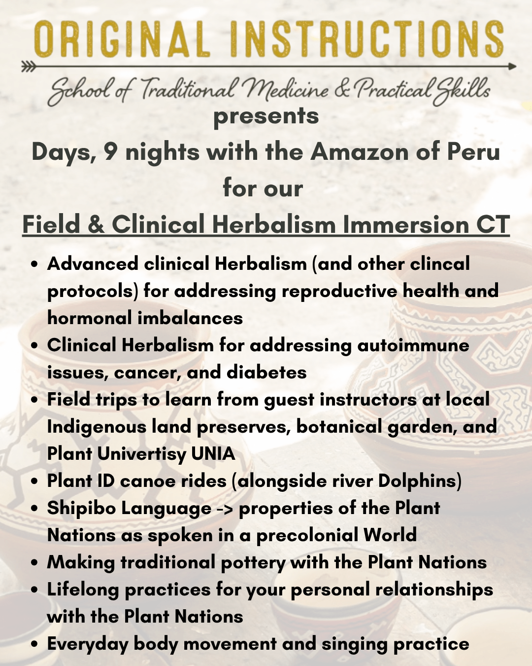 Amazon Skills Immersion Retreat 200 Hour CT - Advanced Field and Clinical for Herbalism